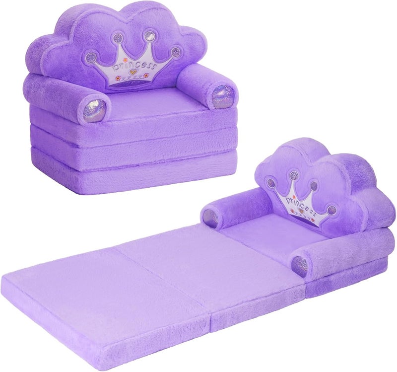 MOONBEEKI Toddler Chair Comfy，Foldable Princess Couch for Girl, Toddler Recliners for Kids Over 18 Months, Kids Furniture for Bedroom and Playroom, Purple - Image 1
